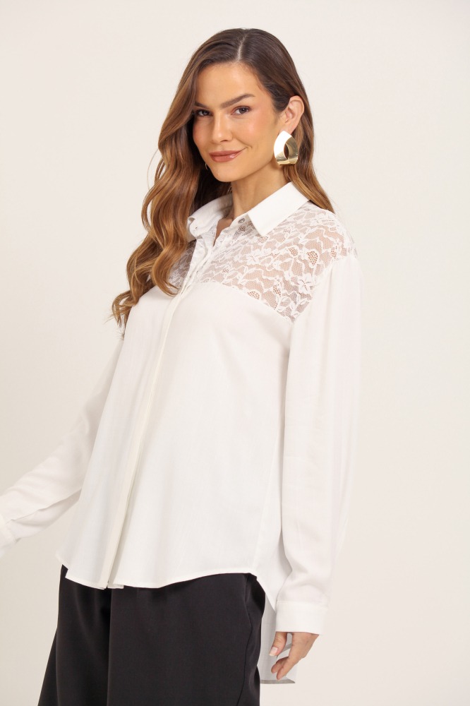 9036917 - Camisa Social Com Detalhe Em Renda BRANCO 9036917 - Camisa Social Com Detalhe Em Renda BRANCO