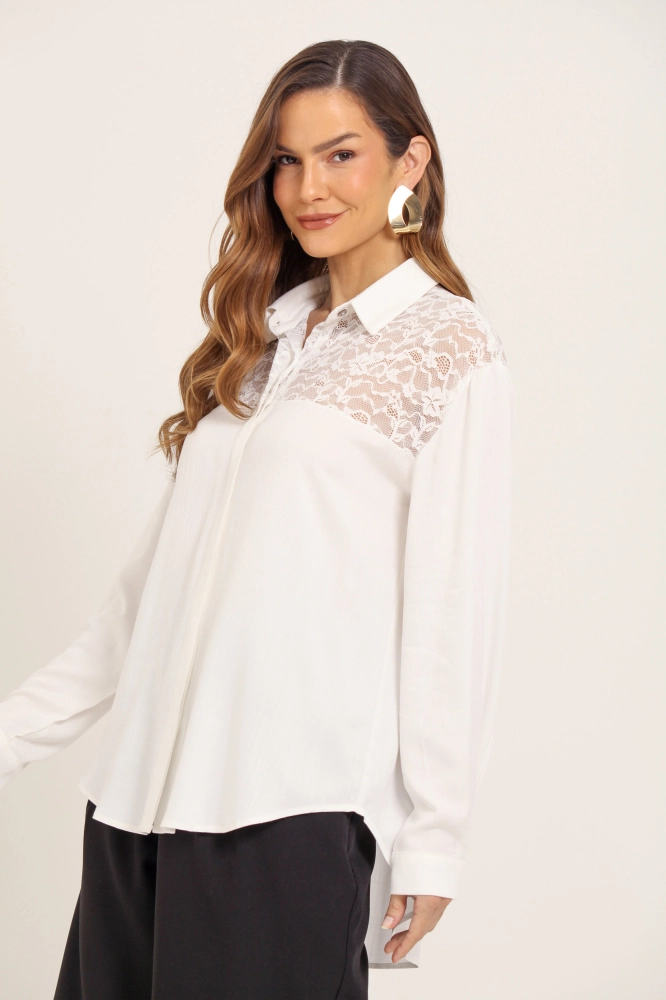 9036917 - Camisa Social Com Detalhe Em Renda BRANCO - Imagem 2