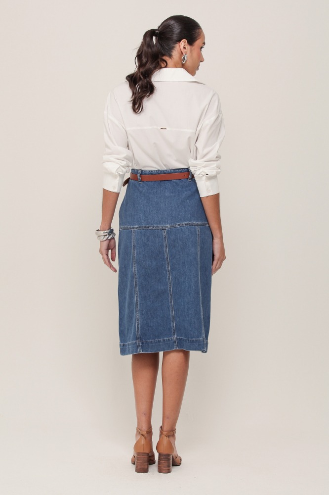 9036923 - Saia Midi Cinto em PU JEANS