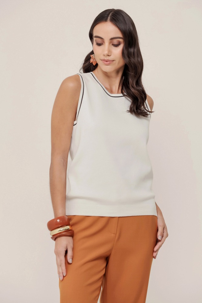 9036926 - Regata Tricot Com Detalhe Bicolor OFF-WHITE
