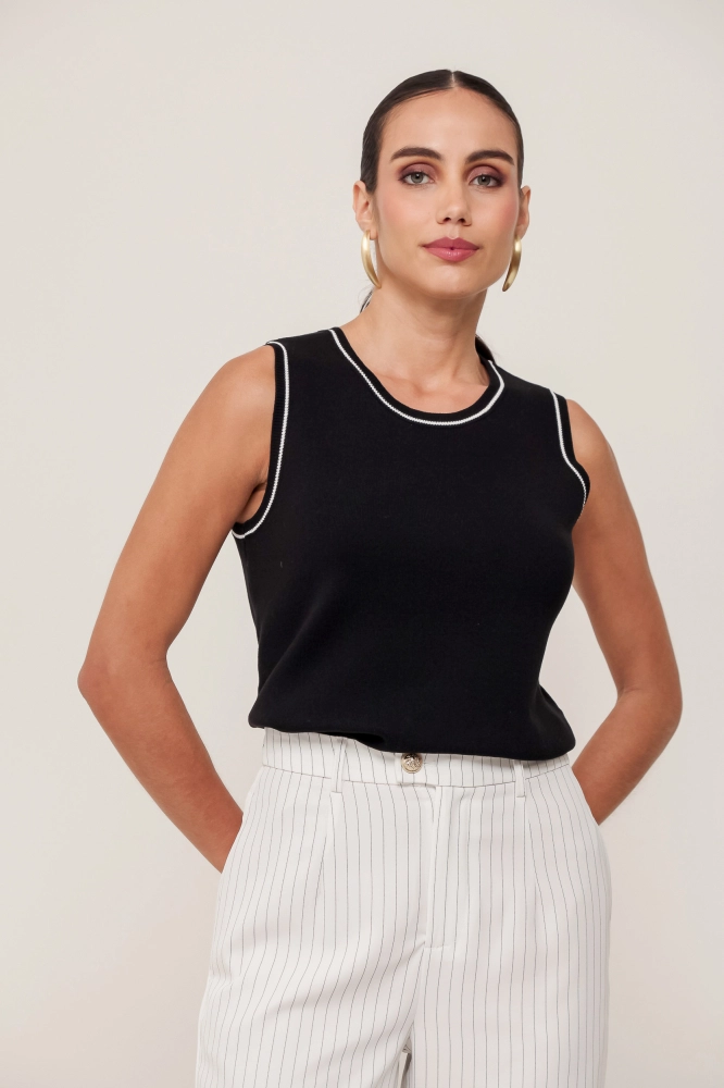 9036926 - Regata Tricot Com Detalhe Bicolor PRETO
