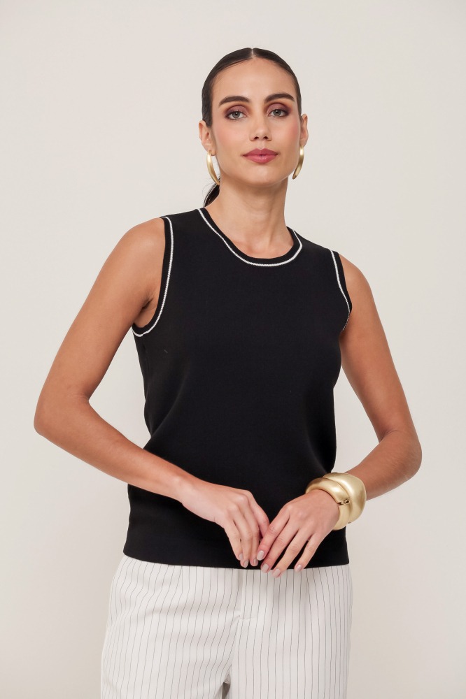 9036926 - Regata Tricot Com Detalhe Bicolor PRETO