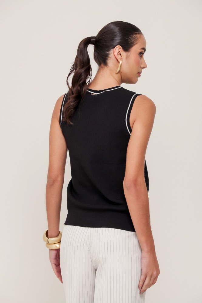 9036926 - Regata Tricot Com Detalhe Bicolor PRETO