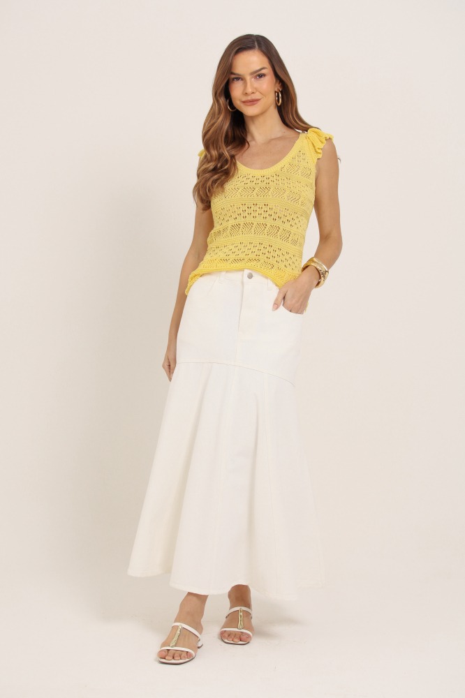 9036931 - Blusa Tricot Babados Ombro AMARELO