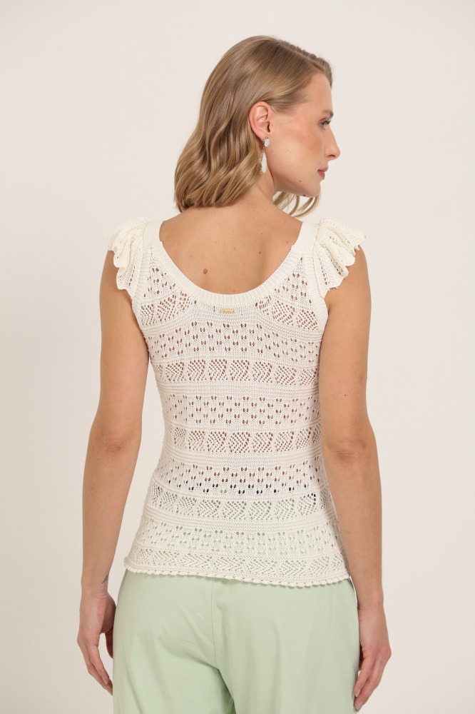 9036931 - Blusa Tricot Babados Ombro OFF-WHITE