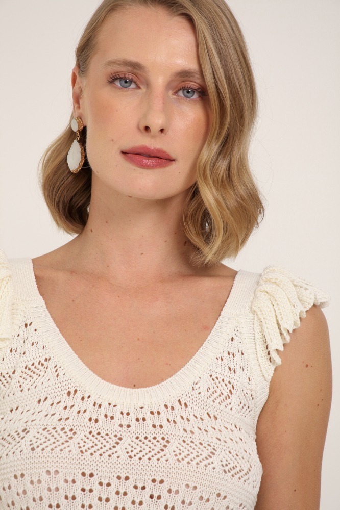 9036931 - Blusa Tricot Babados Ombro OFF-WHITE