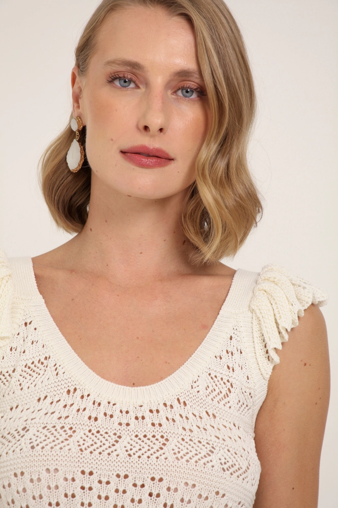 9036931 - Blusa Tricot Babados Ombro OFF-WHITE - Imagem 2