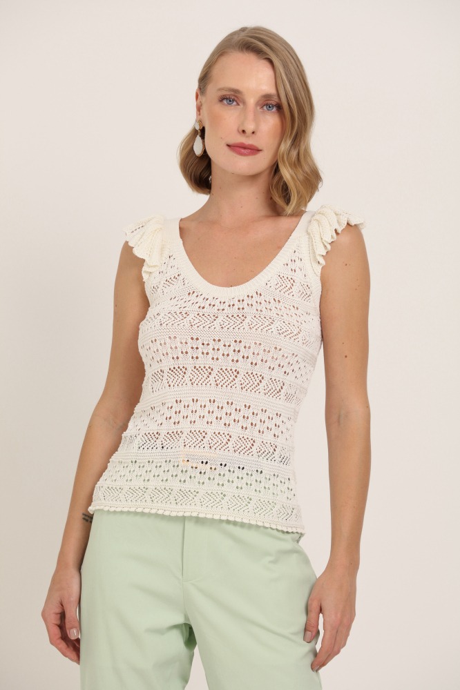 9036931 - Blusa Tricot Babados Ombro OFF-WHITE