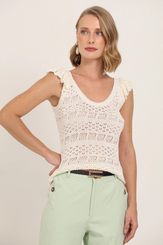 9036931 - Blusa Tricot Babados Ombro OFF-WHITE