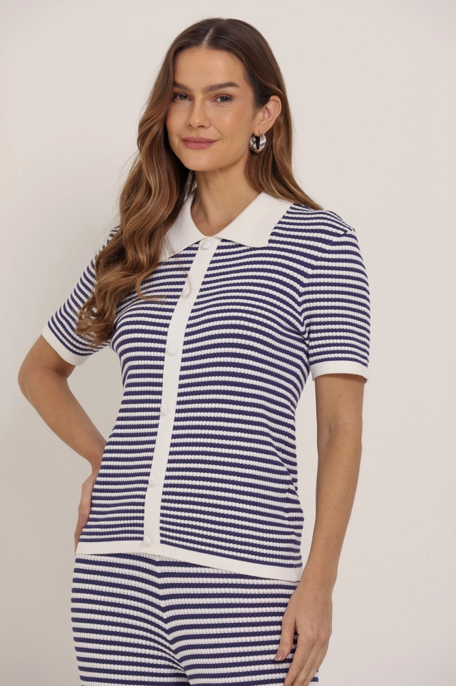 9036932 - Blusa Tricot Ampla Listrada OFF-WHITE 9036932 - Blusa Tricot Ampla Listrada OFF-WHITE