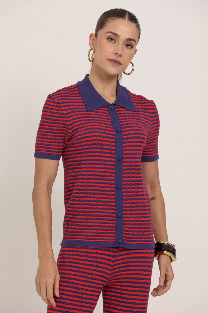 9036932 - Blusa Tricot Ampla Listrada VERMELHO