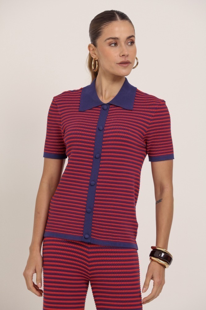 9036932 - Blusa Tricot Ampla Listrada VERMELHO 9036932 - Blusa Tricot Ampla Listrada VERMELHO