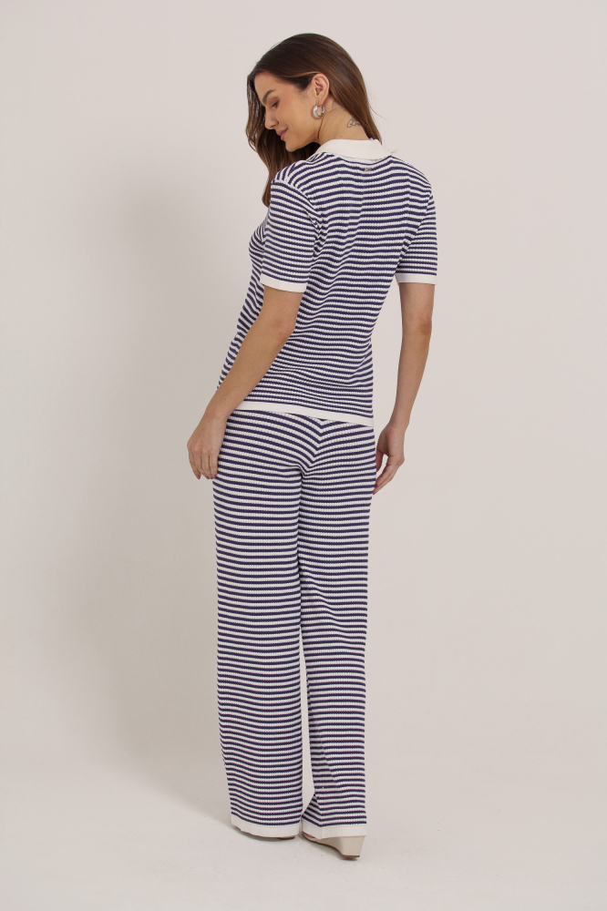9036933 - Calça Pantalona Listrada Tricot OFF-WHITE
