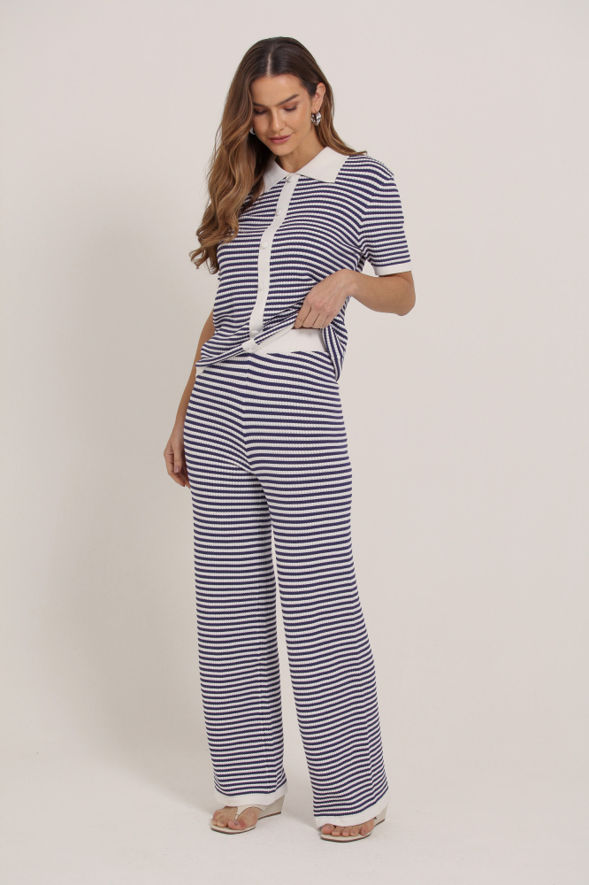 9036933 - Calça Pantalona Listrada Tricot OFF-WHITE