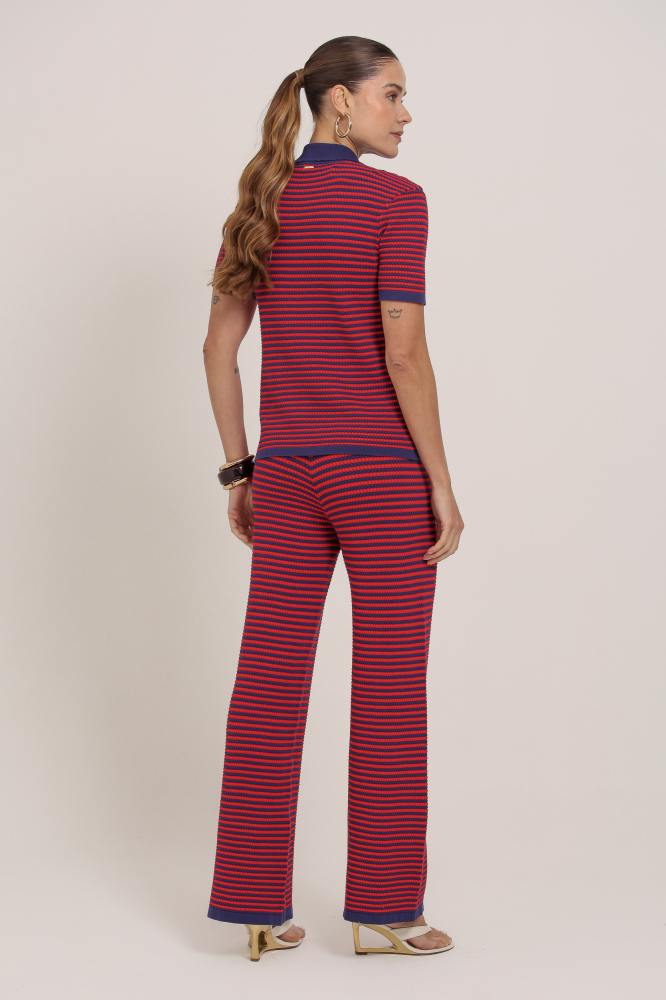 9036933 - Calça Pantalona Listrada Tricot VERMELHO