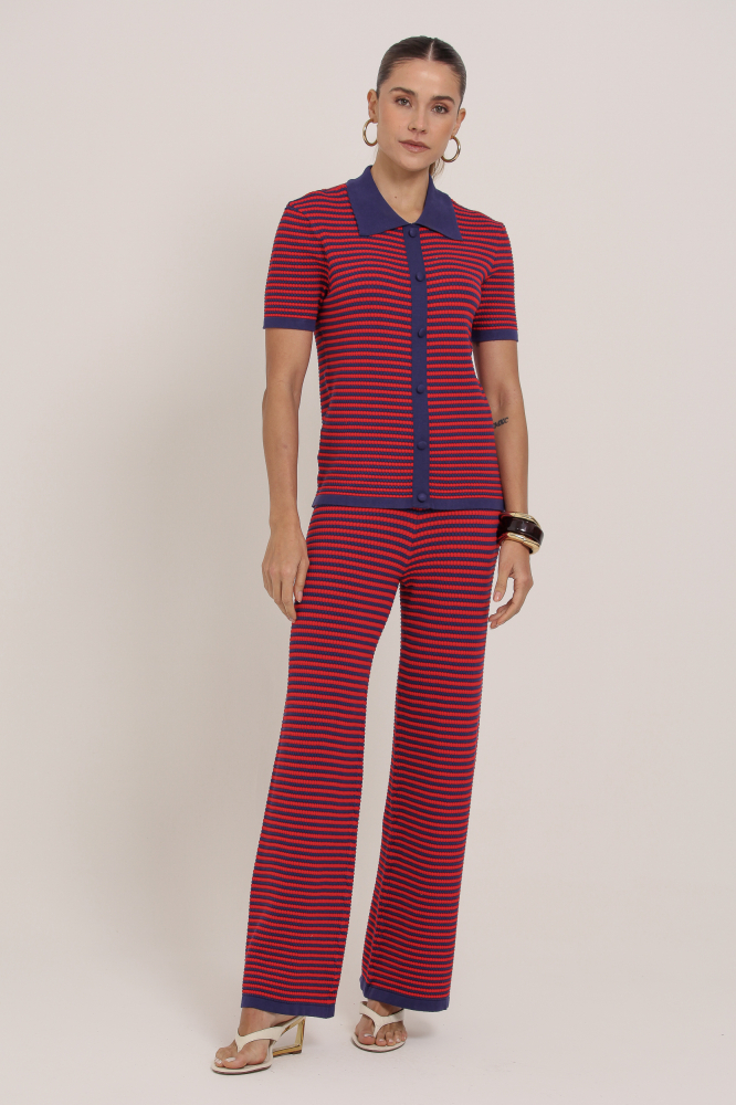 9036933 - Calça Pantalona Listrada Tricot VERMELHO