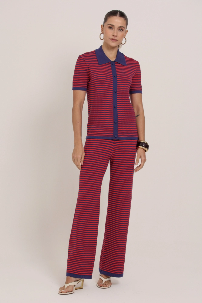 9036933 - Calça Pantalona Listrada Tricot VERMELHO