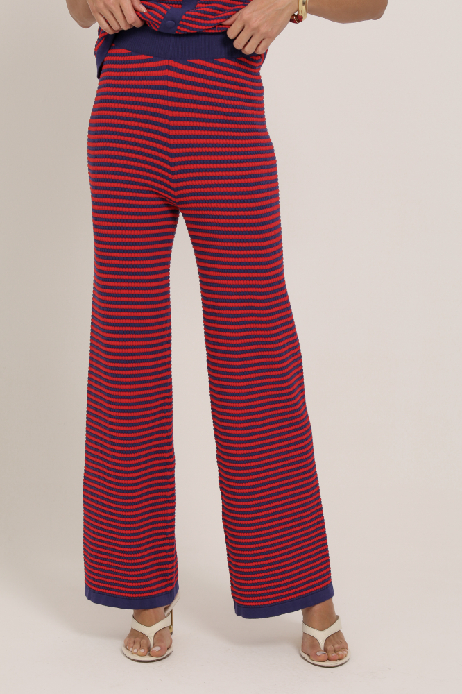 9036933 - Calça Pantalona Listrada Tricot VERMELHO