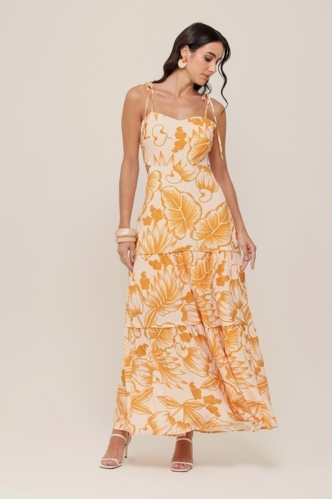 9036934  - Vestido Longo Estampa Cajueiro Tropical AREIA