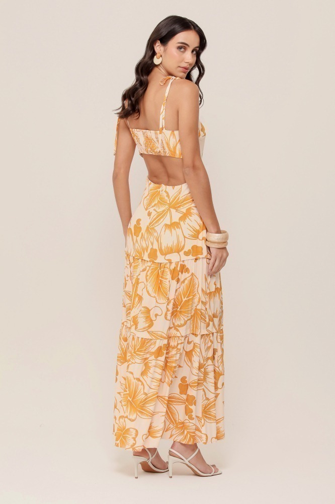 9036934  - Vestido Longo Estampa Cajueiro Tropical AREIA