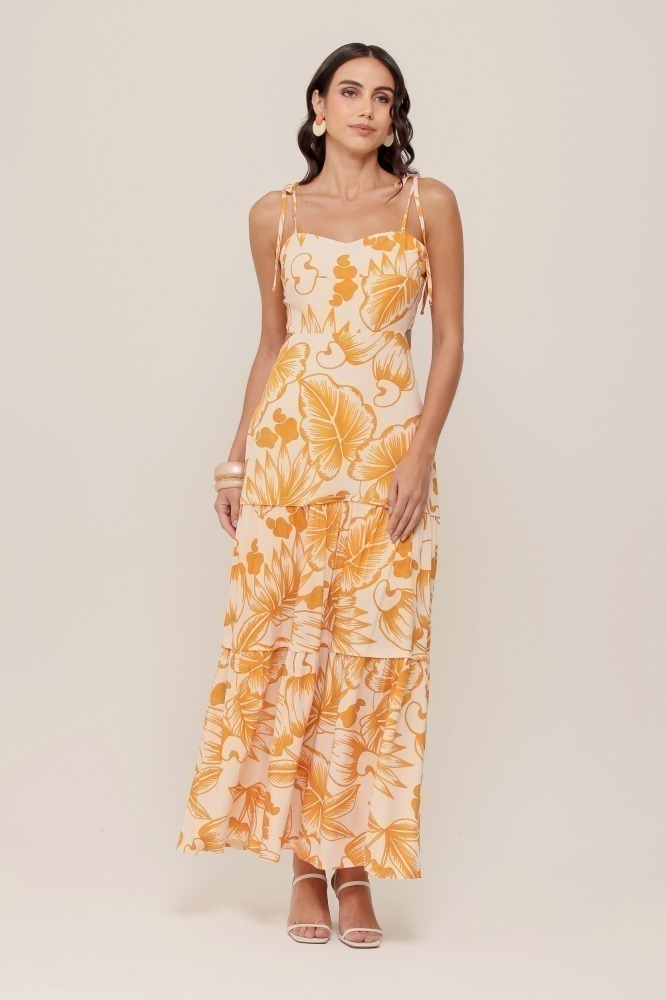 9036934  - Vestido Longo Estampa Cajueiro Tropical AREIA