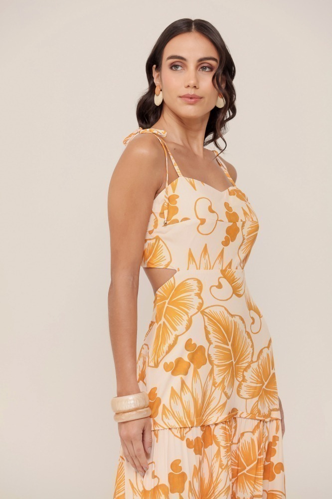 9036934  - Vestido Longo Estampa Cajueiro Tropical AREIA