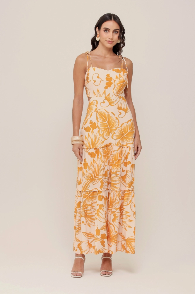 9036934  - Vestido Longo Estampa Cajueiro Tropical AREIA