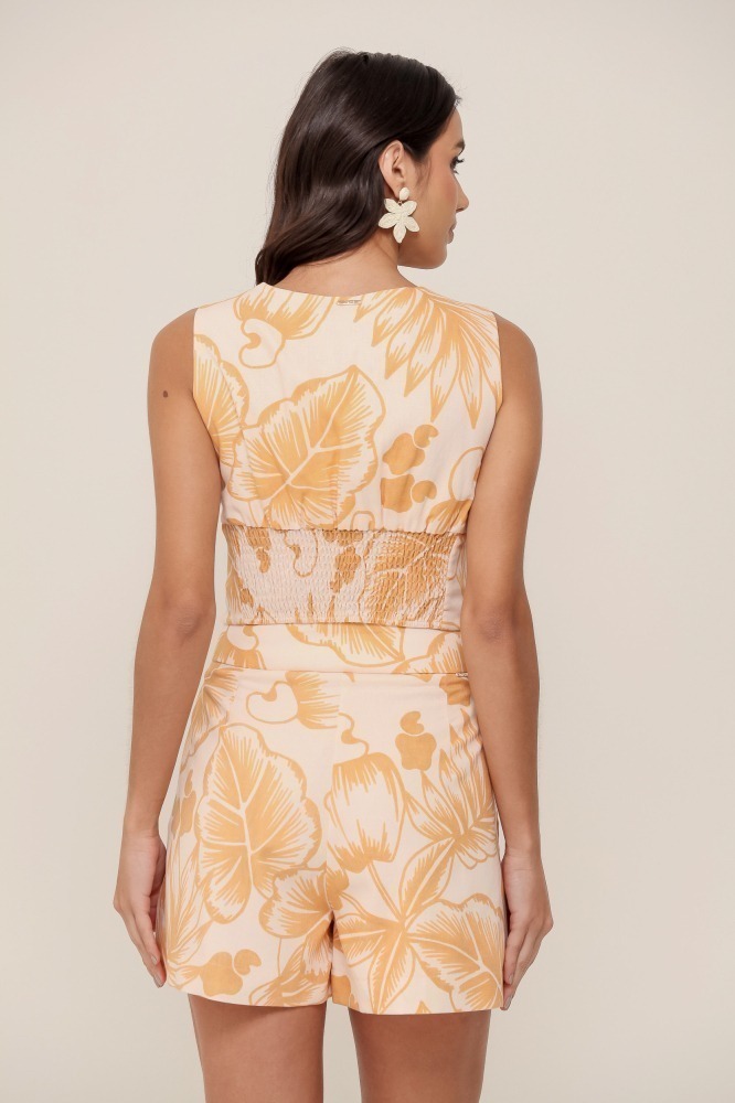 9036936 - Blusa Franzido Busto Estampada Cajueiro Tropical AREIA