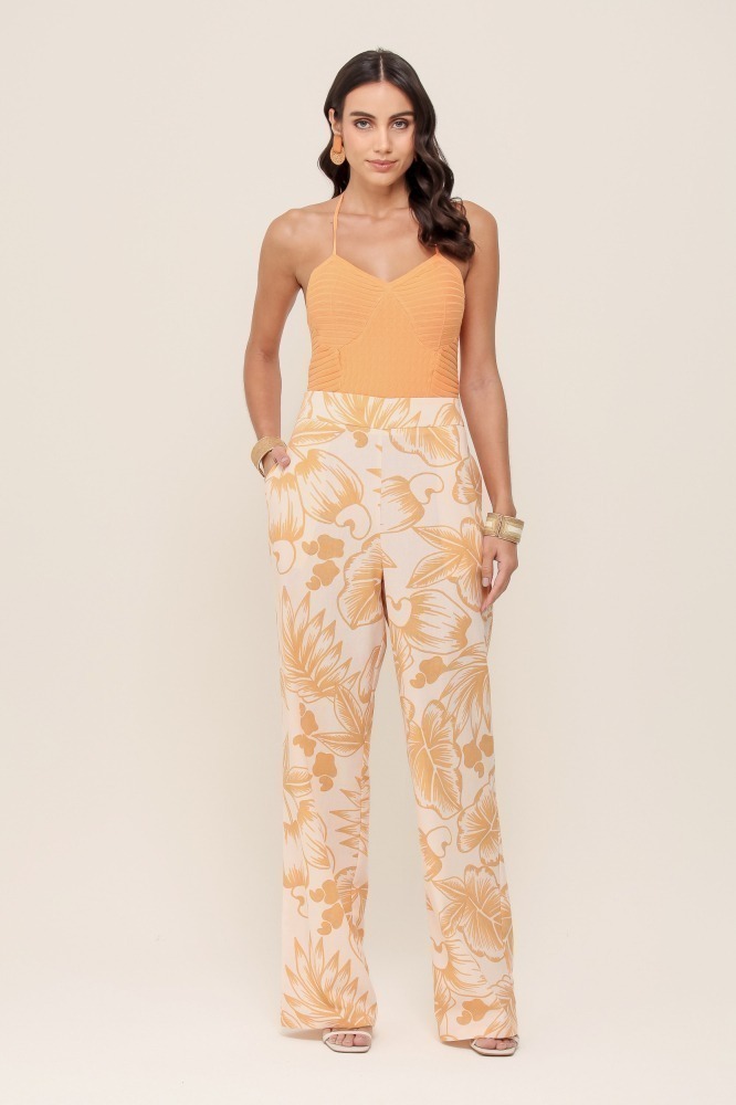 9036937 - Calça Reta Estampada Cajueiro Tropical AREIA