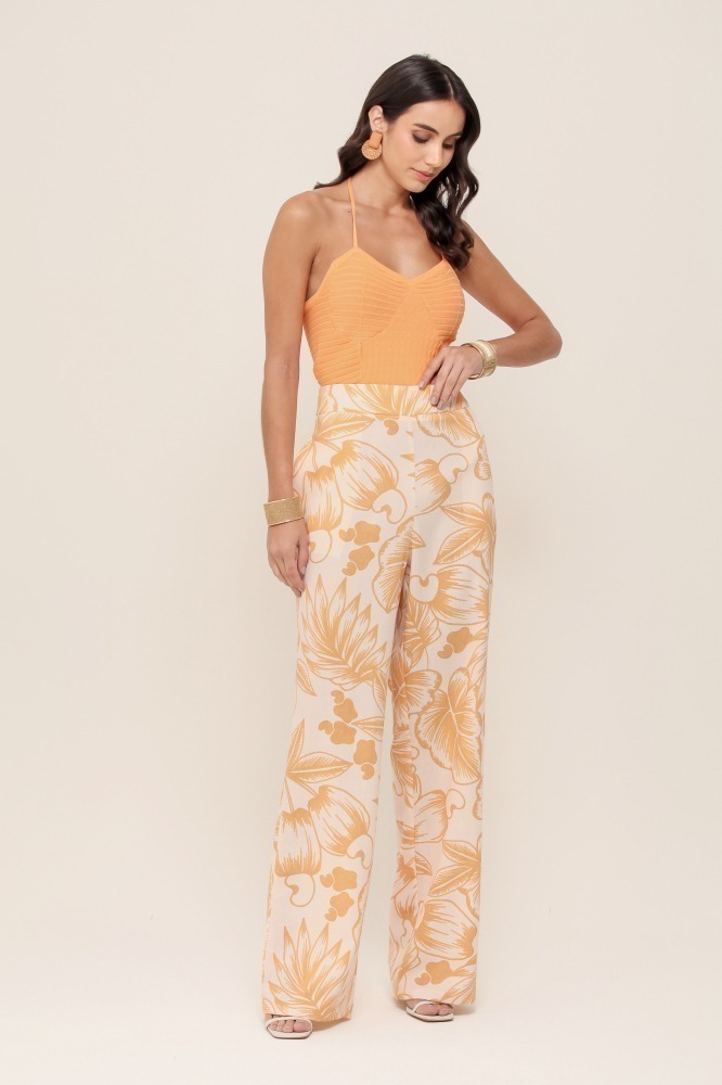 9036937 - Calça Reta Estampada Cajueiro Tropical AREIA