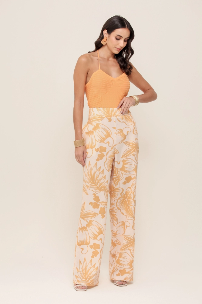 9036937 - Calça Reta Estampada Cajueiro Tropical AREIA