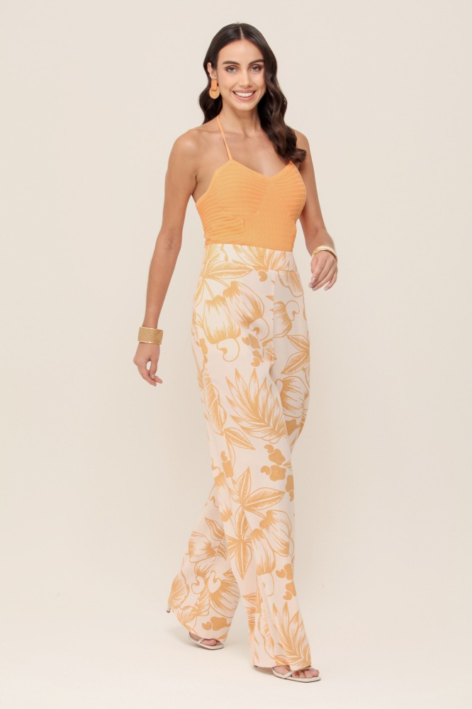 9036937 - Calça Reta Estampada Cajueiro Tropical AREIA