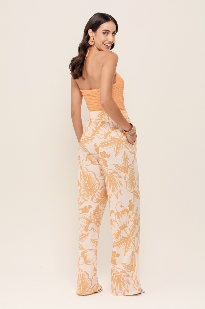 9036937 - Calça Reta Estampada Cajueiro Tropical AREIA
