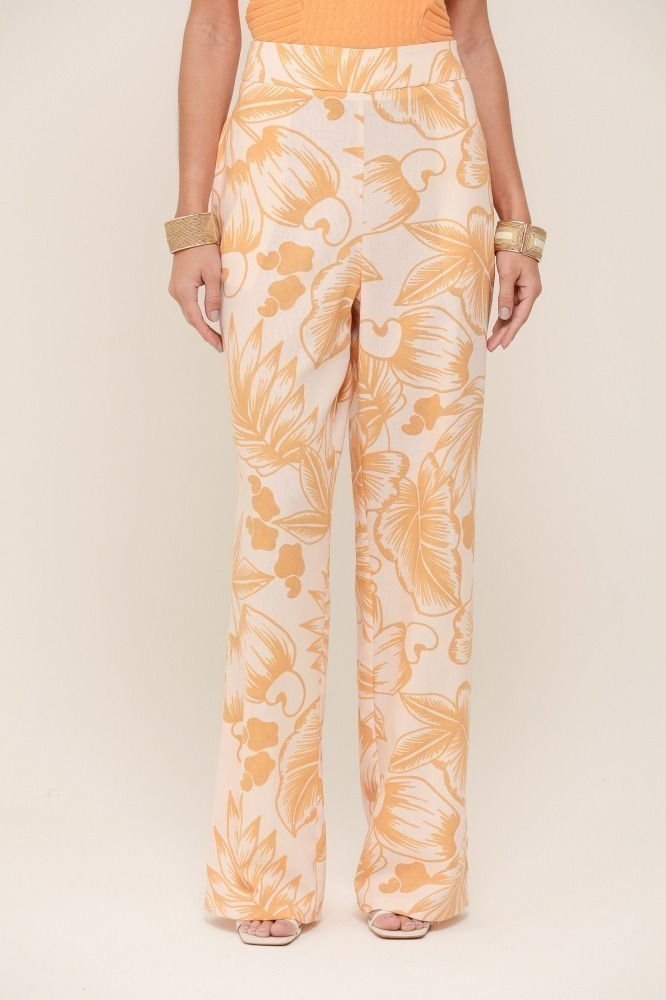 9036937 - Calça Reta Estampada Cajueiro Tropical AREIA