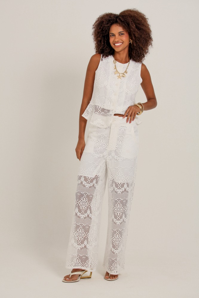 9036940 - Calça Reta Crochê OFF-WHITE 9036940 - Calça Reta Crochê OFF-WHITE