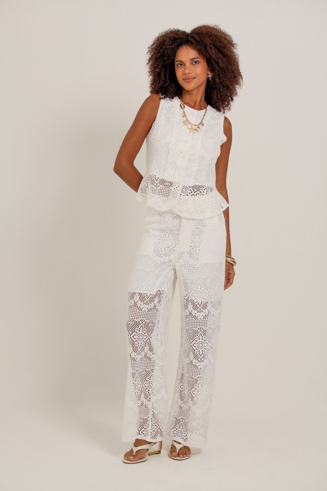 9036940 - Calça Reta Crochê OFF-WHITE 9036940 - Calça Reta Crochê OFF-WHITE