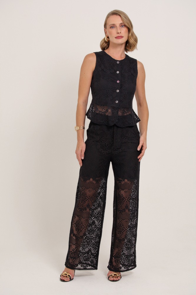 9036940 - Calça Reta Crochê PRETO