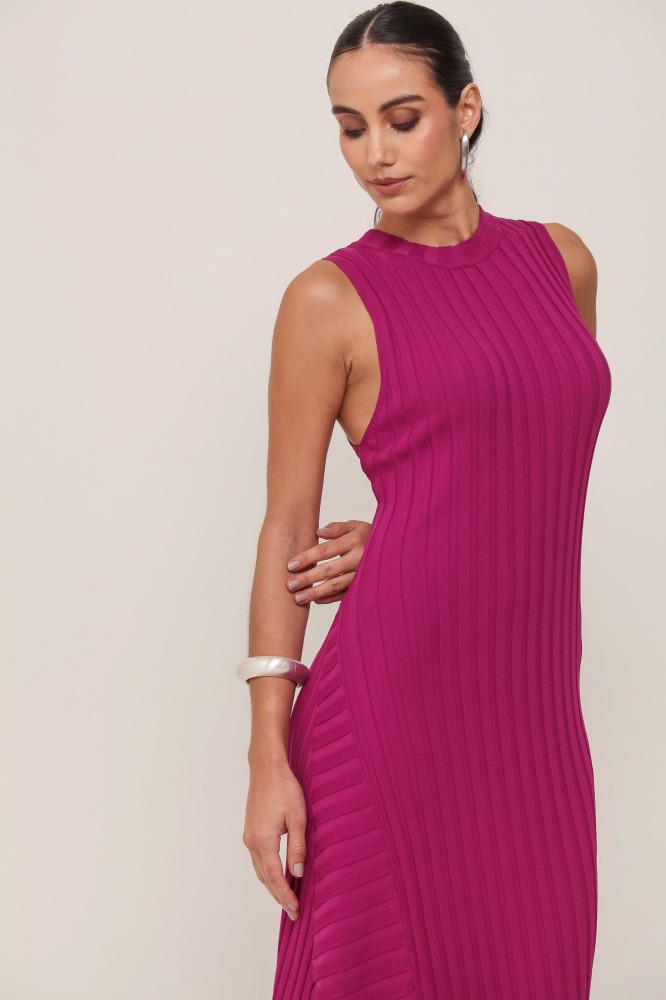 9036950 - Vestido Gola Alta Barra Assimétrica Tricot ROXO 