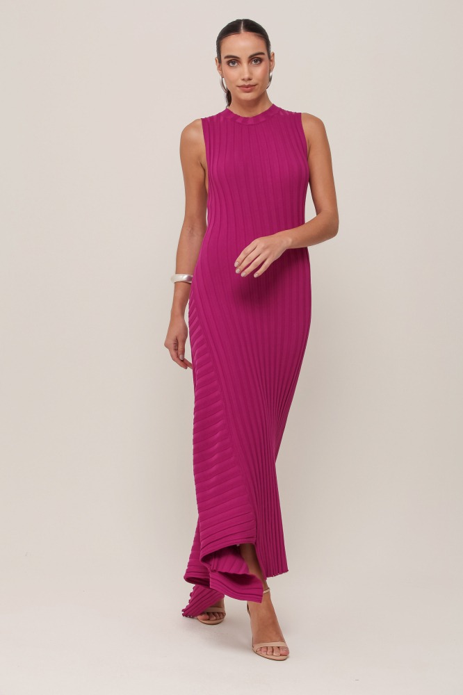 9036950 - Vestido Gola Alta Barra Assimétrica Tricot ROXO 