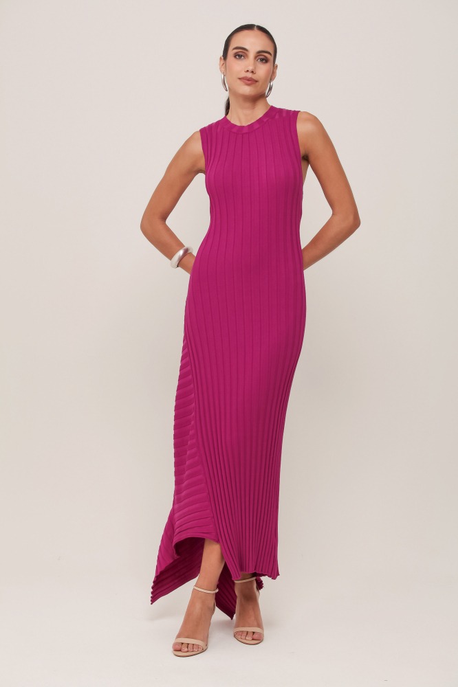 9036950 - Vestido Gola Alta Barra Assimétrica Tricot ROXO 