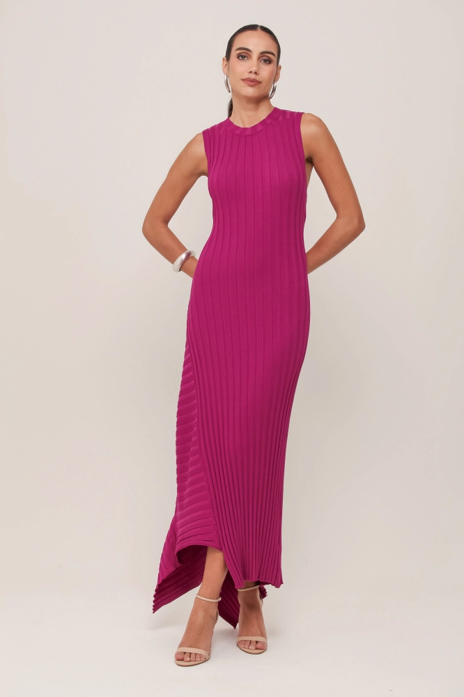 9036950 - Vestido Gola Alta Barra Assimétrica Tricot ROXO 