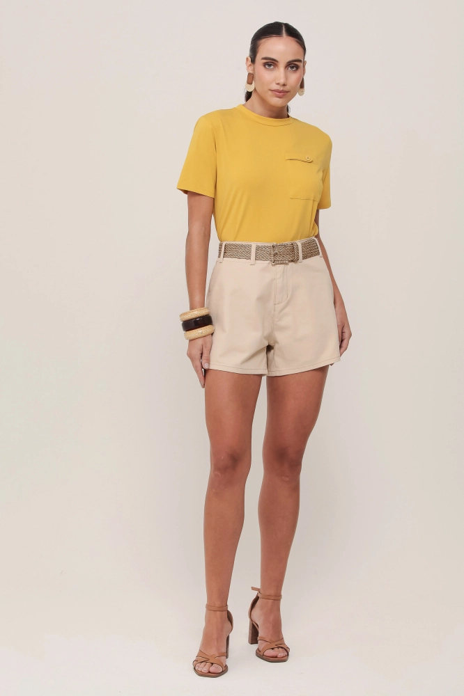 9036958  - Shorts Curto De Sarja BEGE