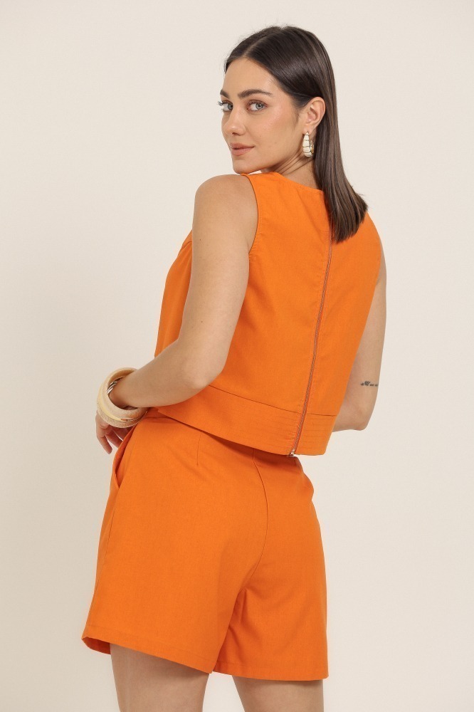 9036963 - Blusa Linho Detalhe Pespontado Barra LARANJA