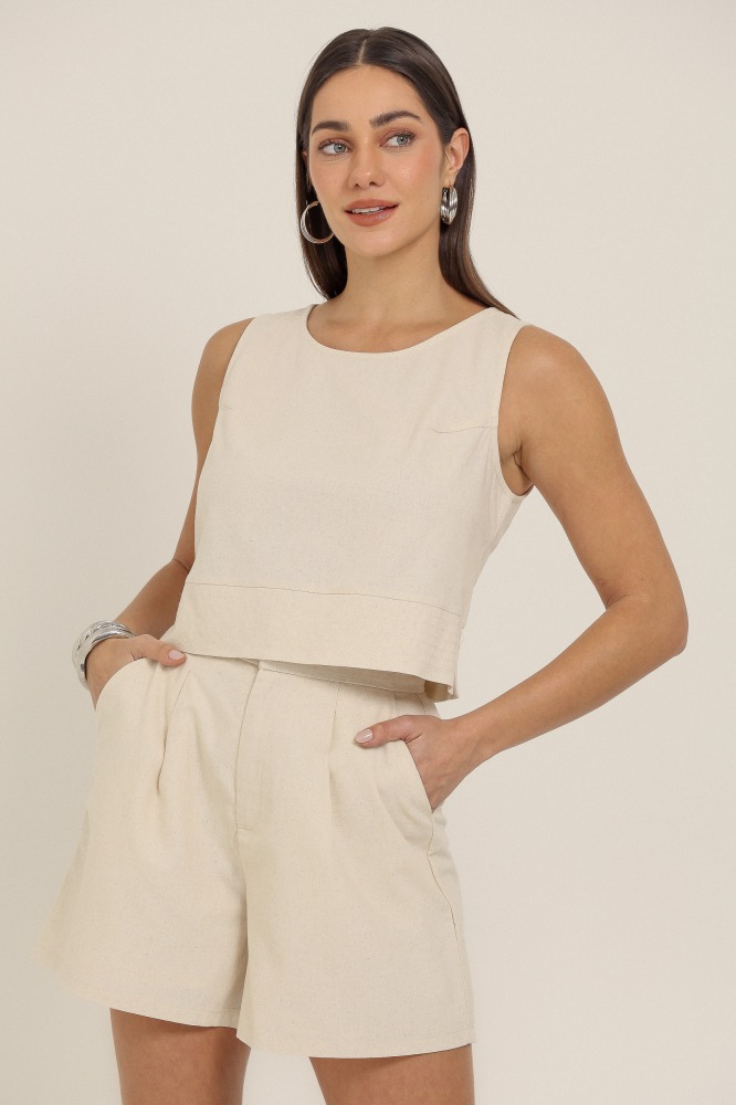 9036963 - Blusa Linho Detalhe Pespontado Barra NATURAL