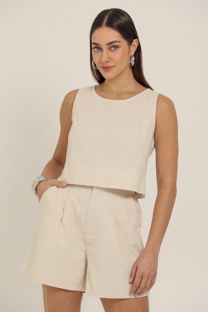 9036963 - Blusa Linho Detalhe Pespontado Barra NATURAL