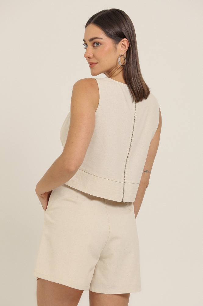 9036963 - Blusa Linho Detalhe Pespontado Barra NATURAL