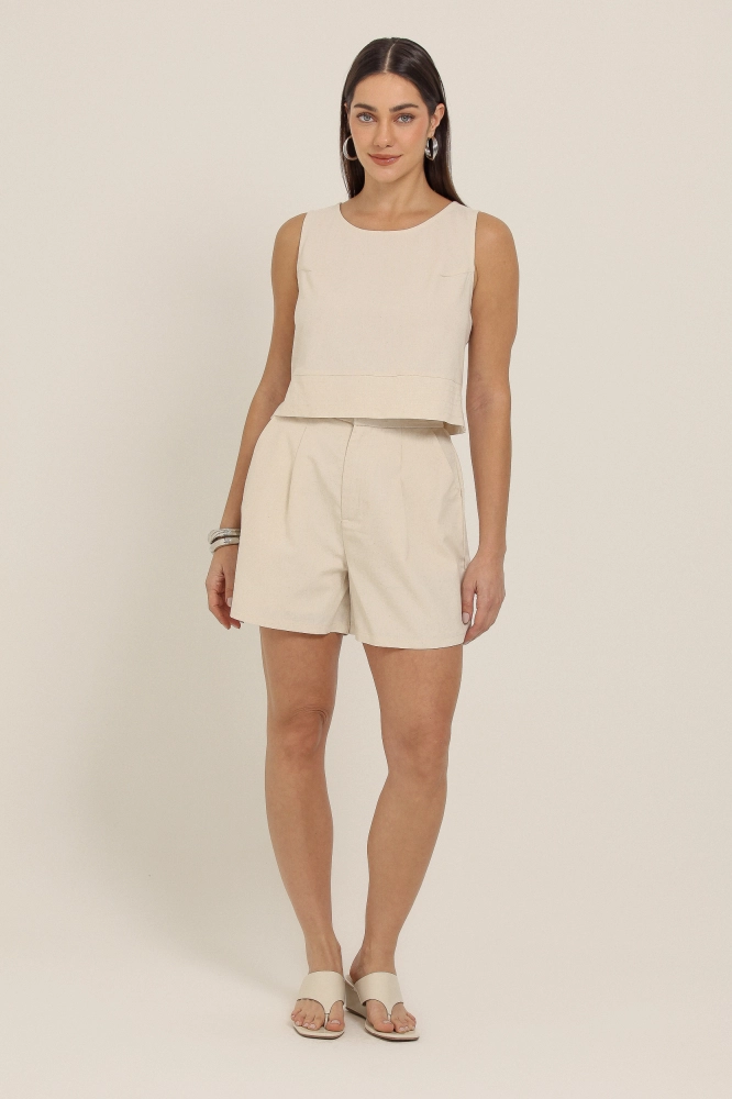 9036964 - Shorts De Linho Com Detalhe Pesponto Cós NATURAL 9036964 - Shorts De Linho Com Detalhe Pesponto Cós NATURAL