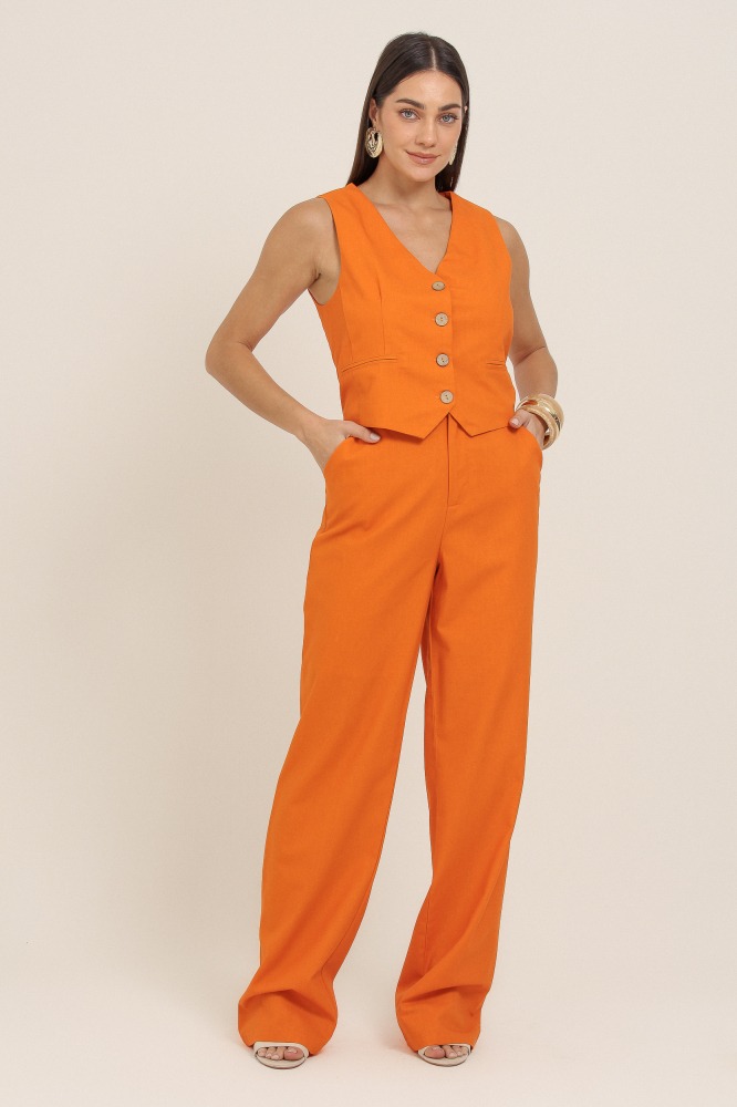 9036966 - Calça De Linho Reta LARANJA