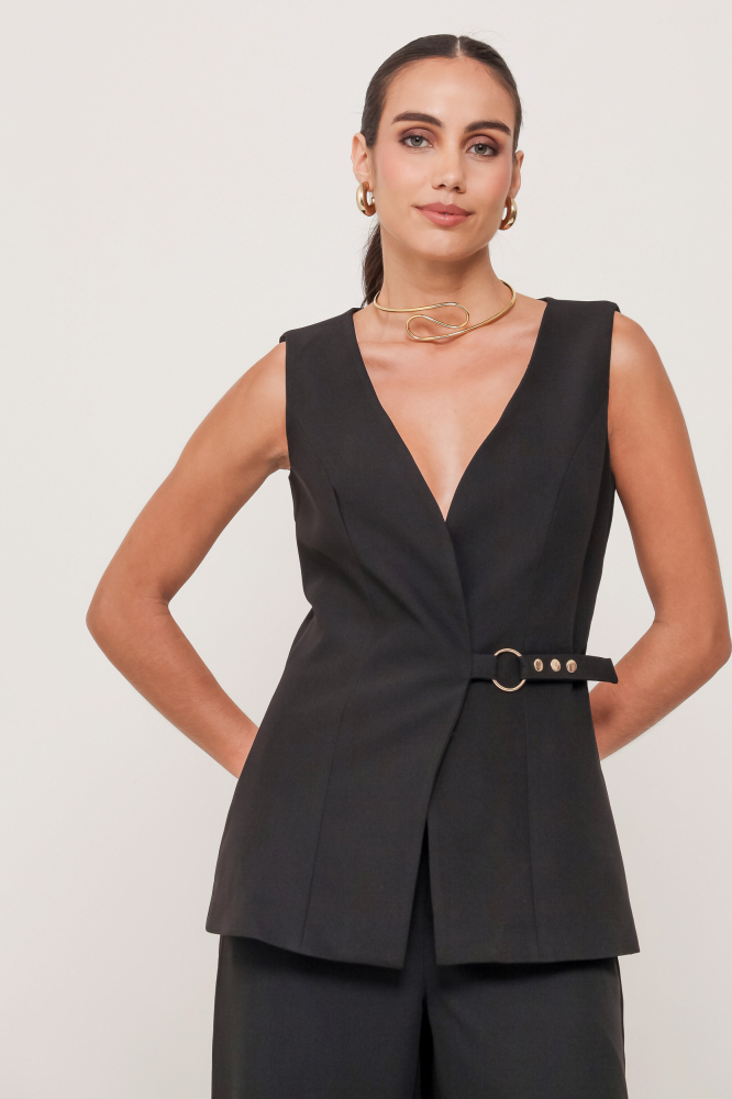 9036977 - Colete Alfaiataria Com Detalhe Ajustável PRETO 9036977 - Colete Alfaiataria Com Detalhe Ajustável PRETO