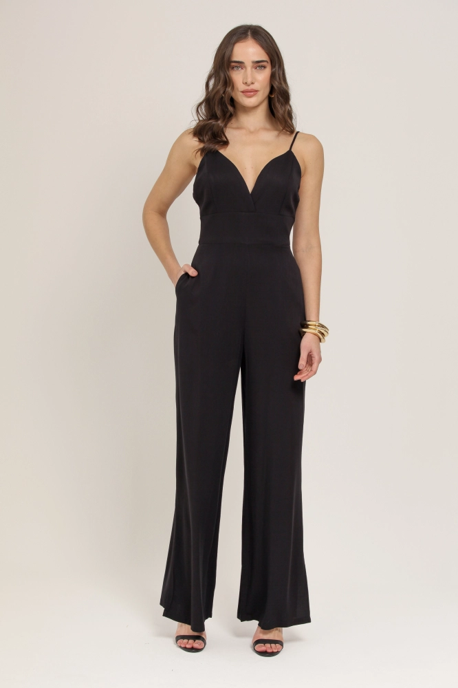 9036994 - Macacão Viscose Decote V  PRETO